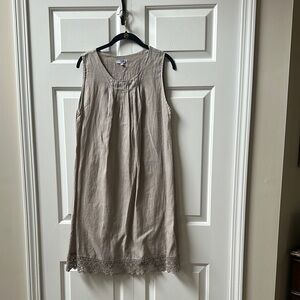 Sleeveless Beige Dress with Lace Hem